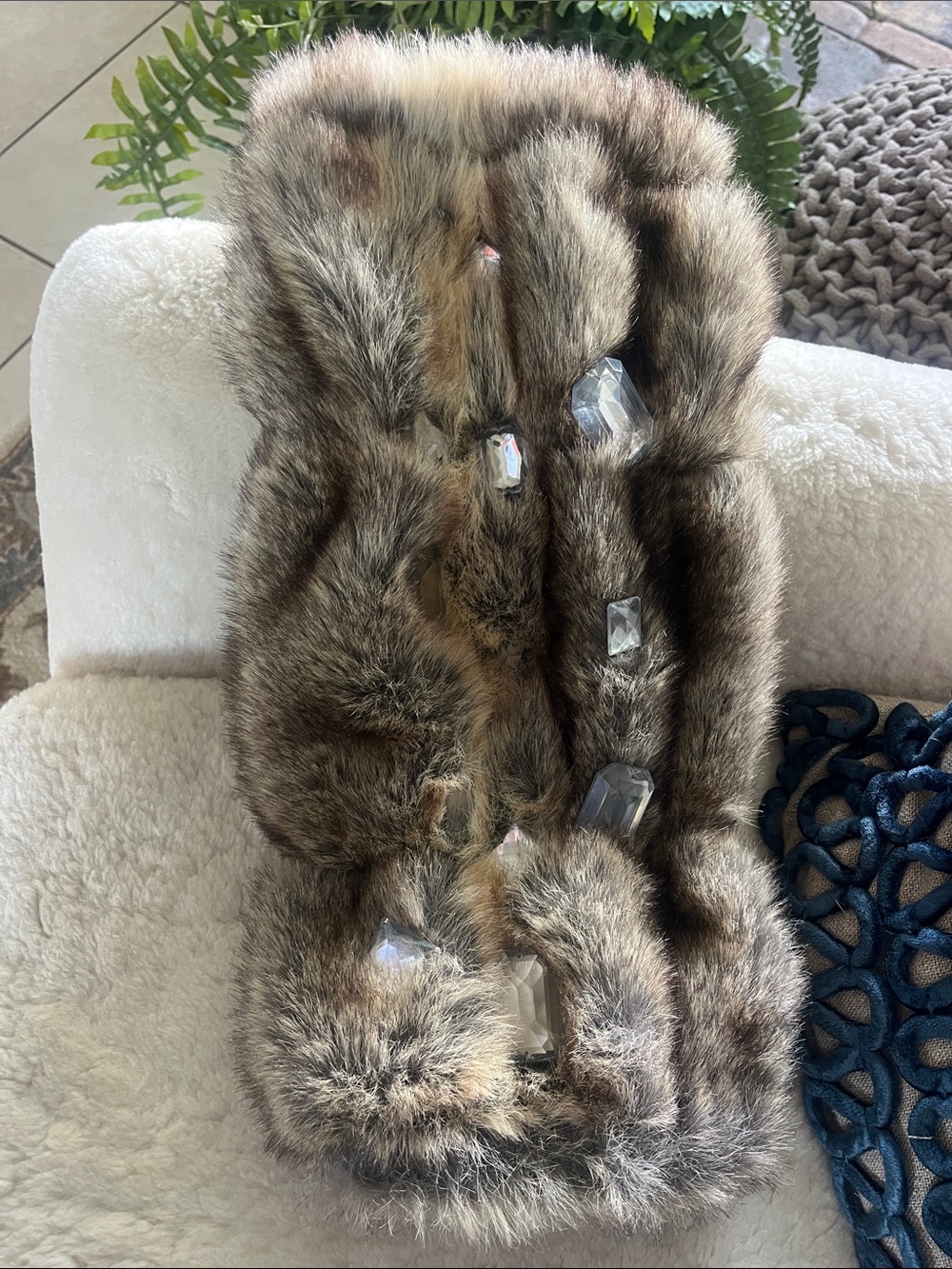 Faux fur embellished 7" x 16" hand muff.
